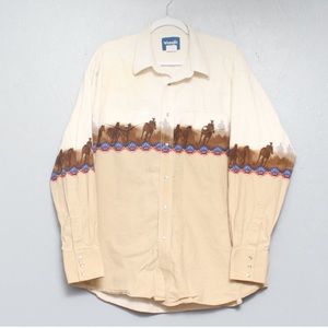 Wrangler vintage cowboy horse print long sleeve Pearl snap western shirt
